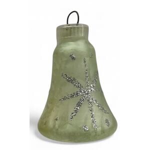Vintage Austria Frosted Glass Bell Ornament–Pastel Green w/ Silver Starburst